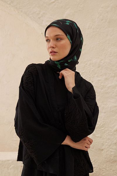 Fresh Black Bradget Patterned Cotton Scarf