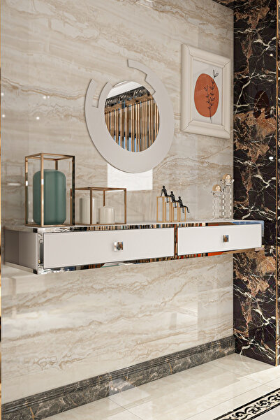 Givayo Mobilya Ada Duvara Monte Dresuar 120 Cm Gümüş Bantlı Beyaz