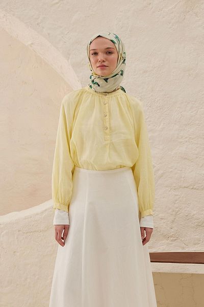 Fresh Pastel Yellow Patterned Bridget Cotton Voile Scarf