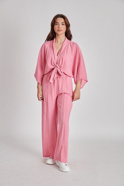 Suzi butik Women's Gingham Cropped Triple Suit - Model 50641