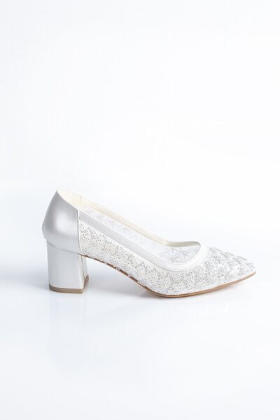 Gül Kundura Fileli Sedef Pullu Taşlı Abiye Gelinlik Ayakkabı