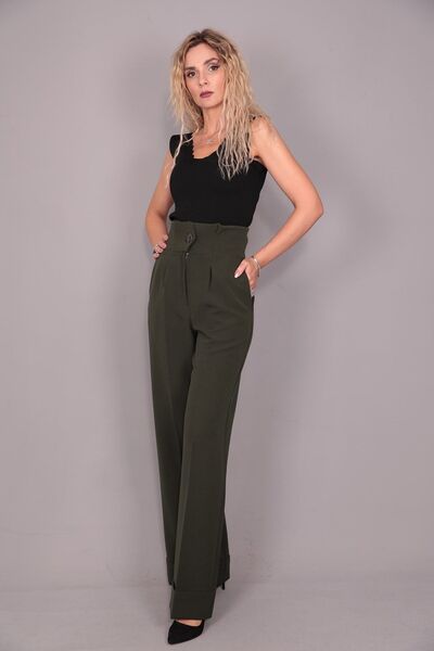 ÖNDER ÖZSOY Yüksek Bel Bol Paça Pantolon-Haki