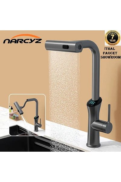 OEM Anthracite Digital Kitchen Sink Faucet - 3 Functions, Fountain