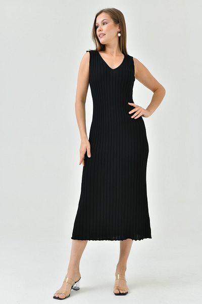 vuvutasarım Rochie de plajă din tricotaje midi negre cu decolteu în V - fără mâneci, elastică: 1130