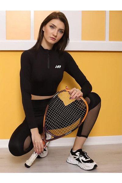 HR Collection Half Zipper Long Sleeve Crop Athlete Top