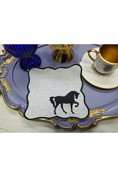 LASETU منديل تقديم الكوكتيل والقهوة مكون من 4 قطع - تفاصيل حصان أسود