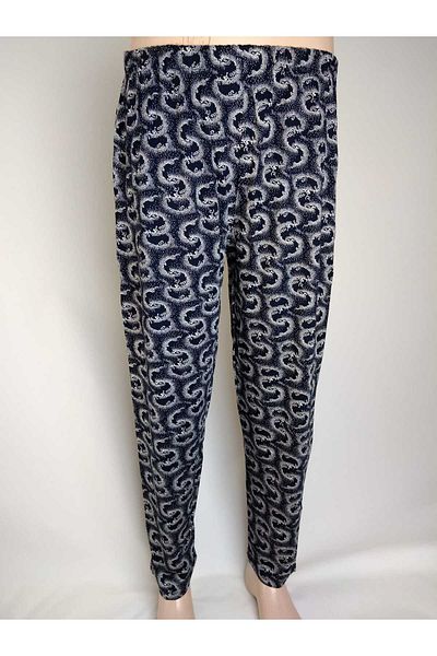 YAŞAR TRİKO Navy Blue Patterned Viscose Women's Bottom Clothing - Double Pocket, Elastic Waist, Summer Door