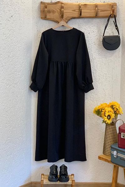 Ceylan Otantik Robă în talie Rochie cu mânecă cu balon din crepon