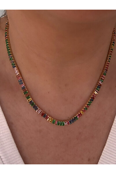 bijutericim Renkli Baget Taşlı Kolye