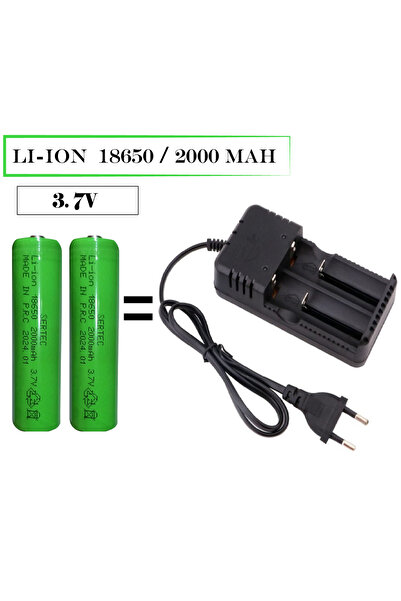 TAREZ 2 Adet Şarj Edilebilen Pil 18650 3.7 Volt 2000 mAh Li-Ion Pil Şarj Ciha...