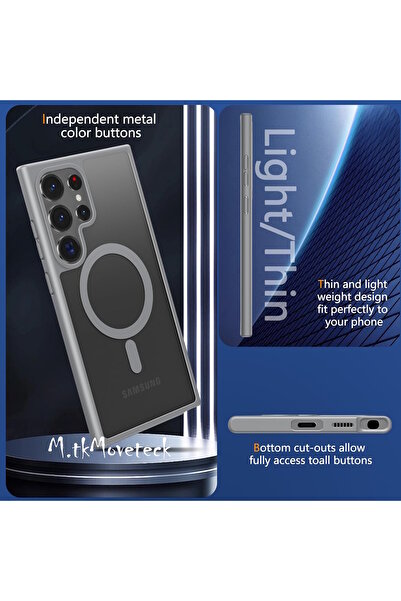 m.tk moveteck Samsung Galaxy S24 Ultra Kılıf Mat Magsafe Şarj Özellikli Darbe Önleyici Hassas Butonlu Renkli Kenar