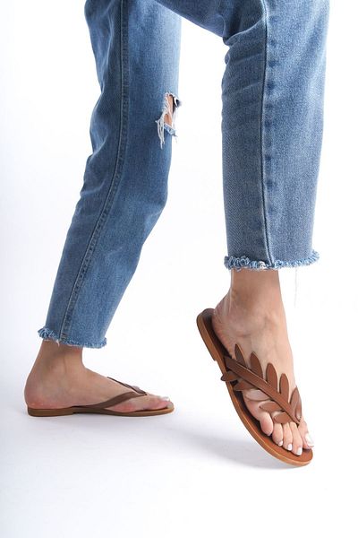 DaphneSandals Genuine Leather Tan Women's Slippers - M5802