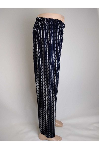 YAŞAR TRİKO Navy Blue Patterned Viscose Women's Bottom Clothing - Double Pocket, Elastic Waist, Summer Door