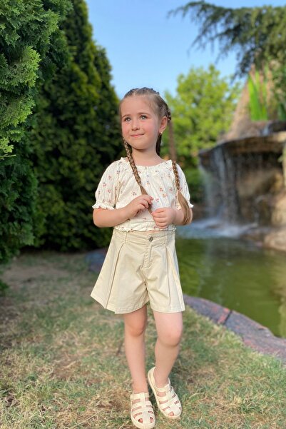 miabambim Pileli Taş Rengi Şort