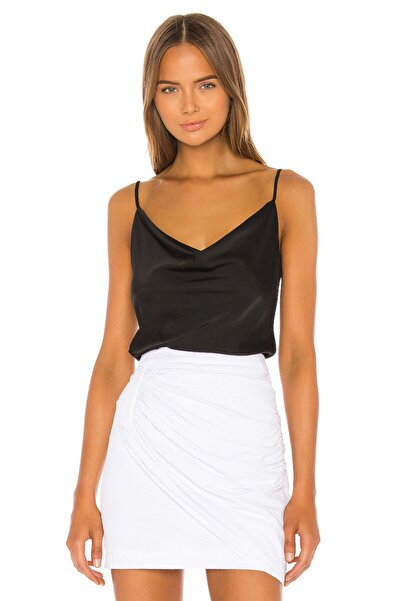 By Kul Design بلوزة نسائية من الساتان الأسود - تصميم بأشرطة