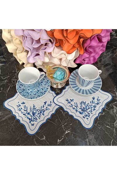 LASETU منديل كوكتيل باللون الأزرق مكون من قطعتين، منديل للقهوة