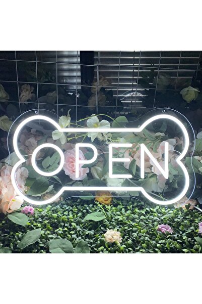 SUN DİZAYN Neon Tabela Kemik Içinde Open Yazılı Neon Led Işıklı Tablo 40 x 20 cm