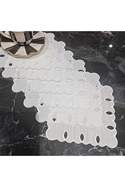 LASETU حشوة قهوة مطرزة باللون الأبيض من إيرانا، منديل تقديم و منديل كوكتيل 6 قطع