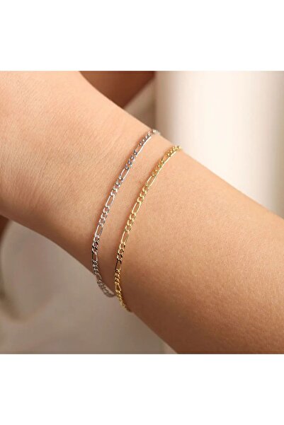 vogutima Gümüş Bileklik - 3mm Figaro Model 925 Ayar Gümüş Sevgiliye,babaya,eş...