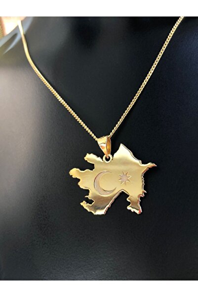 vogutima Gümüş Kolye - Azerbaycan (AZERBAİJAN) Haritası Bayrağı Sarı Renk 925 Ayar Gümüş Ülke Kolye