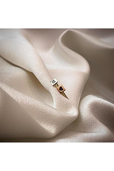 vogutima Kişiye Özel Minimal Kare Harf V Kare Kalp Harf 925 Ayar Gümüş Sevgiliye,anneye,eşe Yüzük