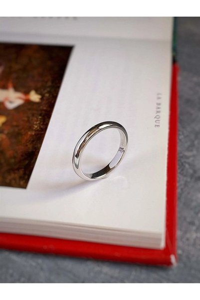 vogutima Women Men Steel Ring - 3mm Thin Curved Name Written White Color Steel Wedding Band Ring 1 Piece