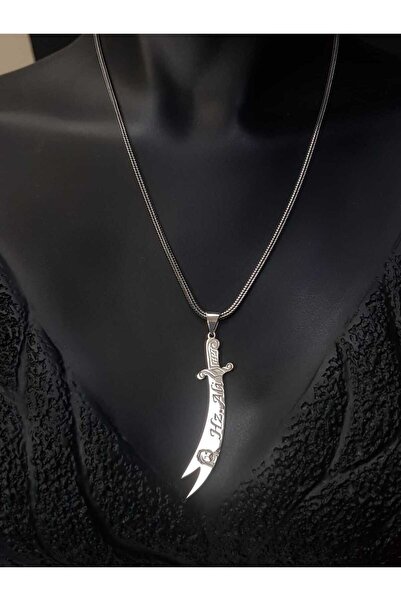 vogutima Erkek Gümüş Kolye - Zülfikar Kılıcı Hz. Ali Silüeti V Yazılı 5cm Işıklı Kutuda • Sevgiliye • Eşe