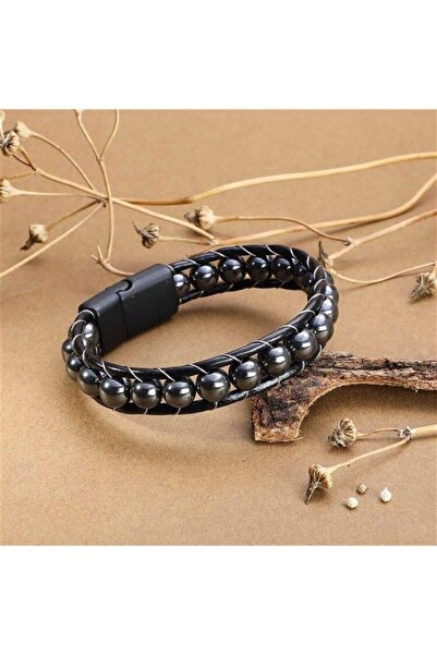 vogutima jewelery&silver by timuçin mavili سوار رجالي من الفولاذ - حجر الهيما...