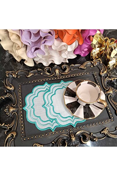 LASETU منديل كوكتيل مفصل باللون الأخضر و منديل تقديم القهوة 2 قطعة