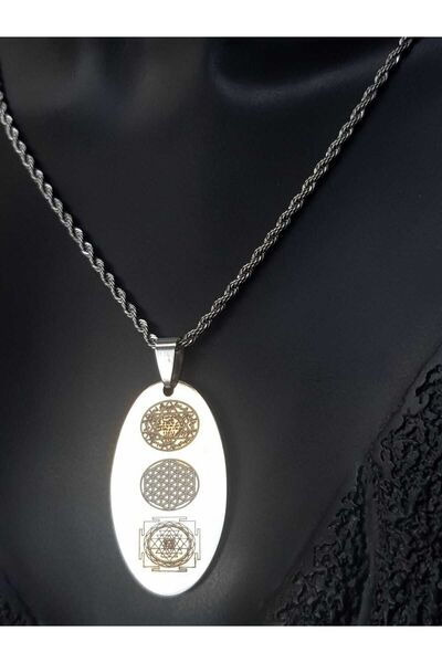 vogutima Kadın Erkek Çelik Kolye - Üçlü Mucize Hz.süleymanın Mührü,yaşam Çiçe...
