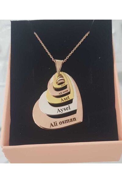 vogutima Kadın Gümüş Kolye -5’li Kalp Kişiye Özel Isimli, Sevgiliye, Eşe, Anneye
