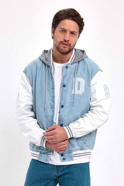DAMGA JEANS Street Fashion Casual και κομψό τζιν τζιν τζιν μπουφάν Ice Blue για ανδρική καθημερινή χρήση