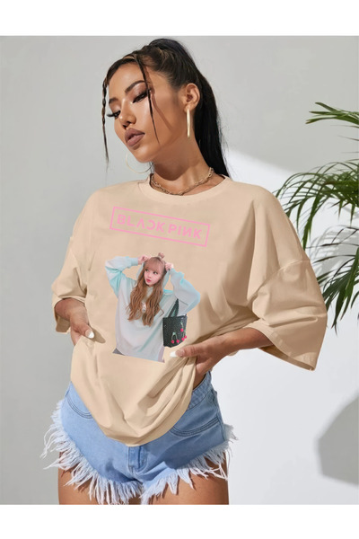 oneagılyazı oversized Μπλουζάκι με σχέδιο Black Pink με τύπωμα από χτενισμένο...