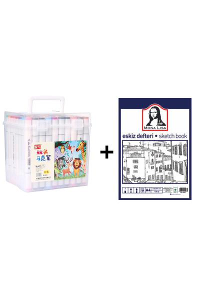 TİFOYS 80'li Çift Taraflı Art Marker Keçeli Kalem Seti Kutulu + Mona Lisa Eskiz Defteri A4 50 Yaprak 120GR.