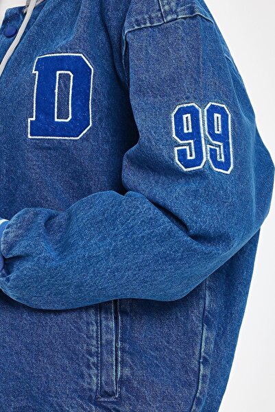 DAMGA JEANS Kadın JeanComfort Oversize Pamuklu Kapşonlu Kot Kolej Ceket