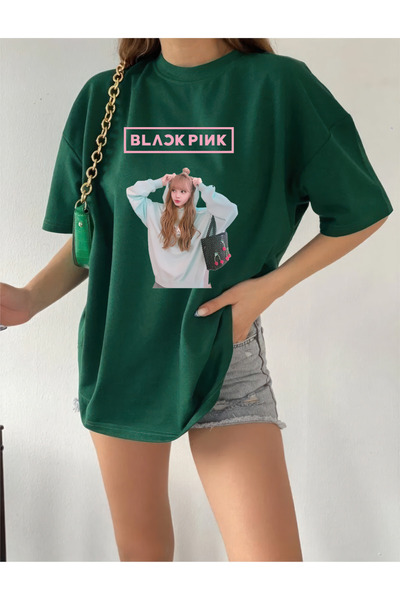 oneagılyazı oversized Μπλουζάκι με σχέδιο Black Pink με τύπωμα από χτενισμένο βαμβάκι