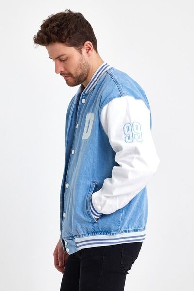 DAMGA JEANS Erkek Günlük Pamuklu Rahat Oversize Buz Mavi Kot Kolej Ceket