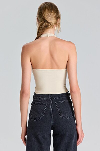 boutiquen 2697 Beige Crop with Drawstring on the Front