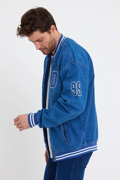 DAMGA JEANS Ανδρικό Casual Street Fashion Άνετο Oversize Μπλε Τζιν κολεγιακό μπουφάν