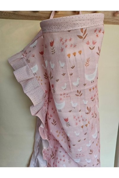 Leylace Double Layer Pink Muslin Goose Patterned Baby Nursing Cover - Underwire, Cover 10