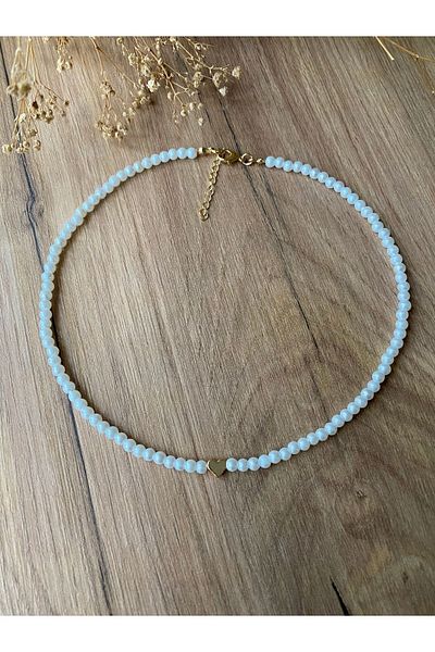 Stoneday Gold Detailed White Baroque Pearl Necklace with Pearls and Hearts