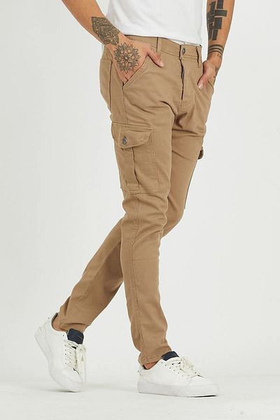 DAMGA JEANS 2 Piece Cargoflex Cotton Cargo Pocket Trousers Camel And Stone Color