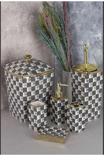 Arow - Dubai Dama Desenli Porselen Banyo Seti