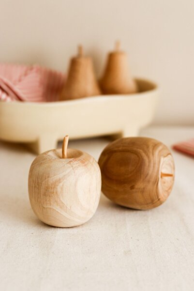 Beige & Stone Ahşap Elma Dekoratif Biblo Obje