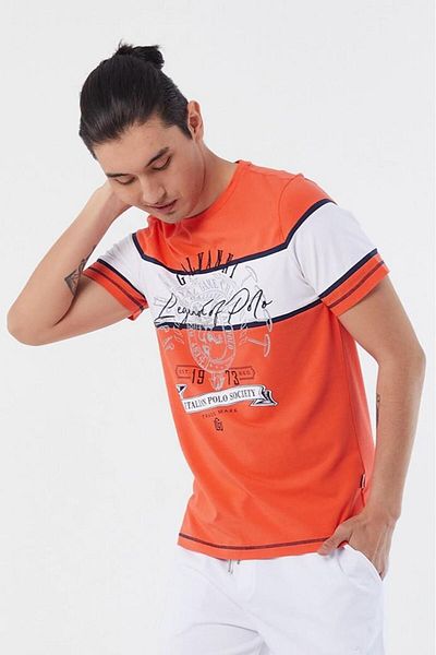 Galvanni Dark Orange Men's T-Shirt - İkas Hot Coral Multi