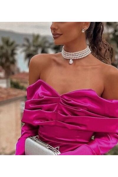 Jovela Barok cam inci 4 sira choker tasma kolye