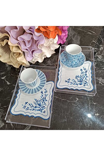 LASETU منديل كوكتيل أزرق نابكين مكون من 4 قطع - منديل جانبي للقهوة