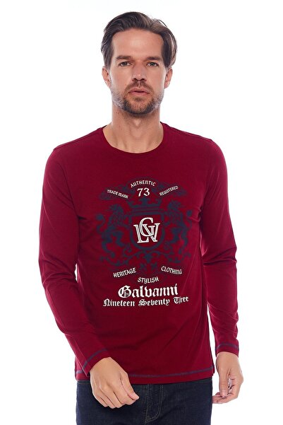 Galvanni Erkek Koyu Kırmızı Uzun Kol T-shırt - Malukuva Dark Red
