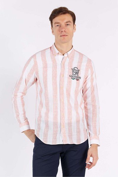Galvanni Men's Red Shirt - Utah Hot Coral Striped