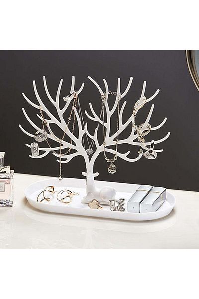 FETHİYE TOPTAN Jewelry Stand Ring Earring Necklace Hanger Jewelry Organizer Hanger Rack White with Deer Design